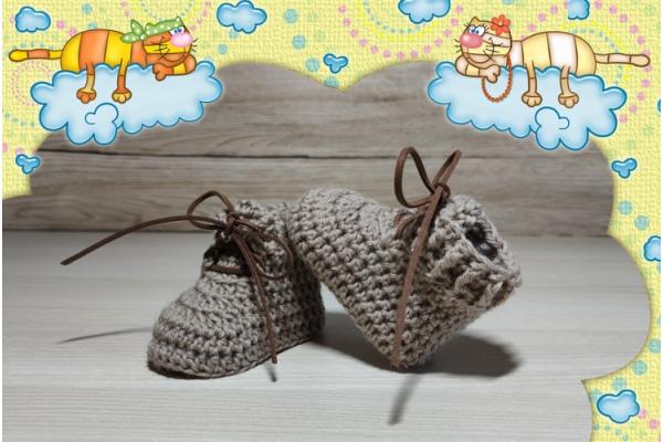 Baby Boots Merinowolle Beige Lederbändel Schnürung 2